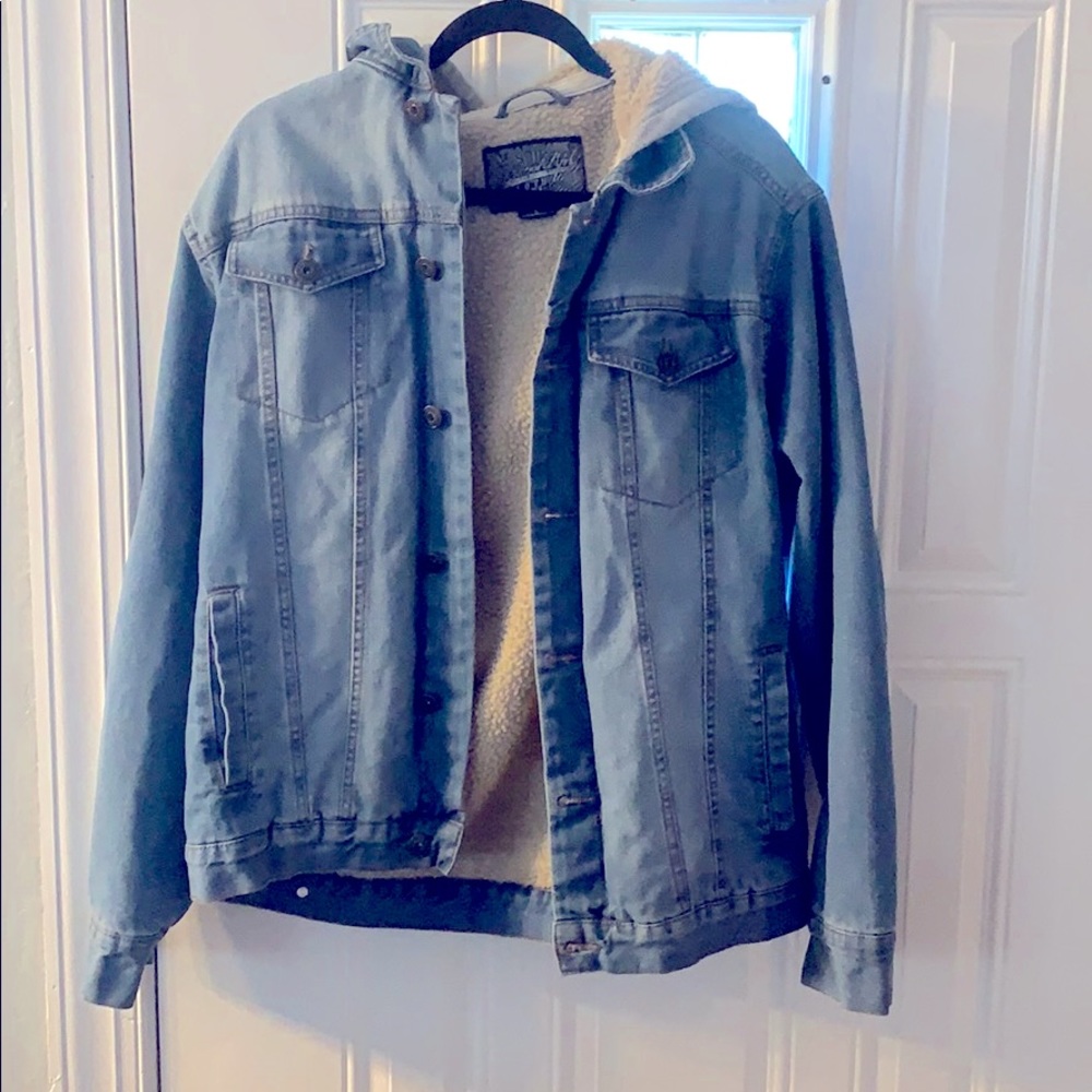 Trademark hooded blue Jean jacket